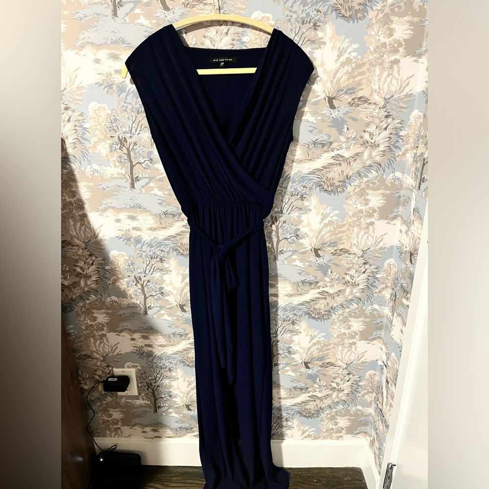 Blue jumpsuit with belt